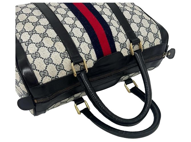 Gucci Vintage Sherry Line GG Pattern Mini Boston Bag Rot Marineblau - Ansicht 4