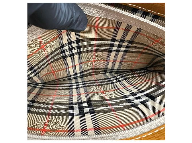 Borsa Tote in pelle Burberry Vintage Logo Hardware Nova Check Pattern Marrone - vista 10