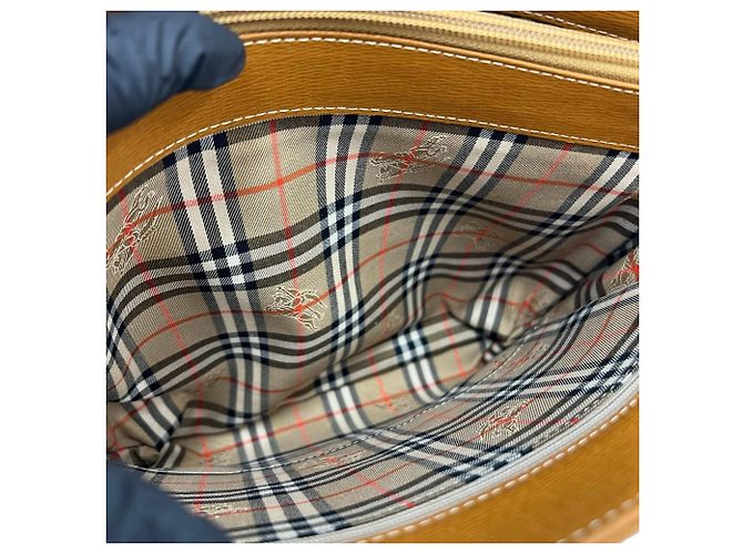 Borsa Tote in pelle Burberry Vintage Logo Hardware Nova Check Pattern Marrone - vista 9
