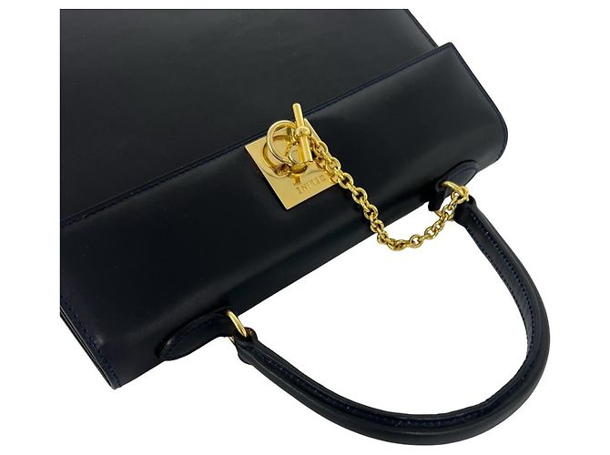 Céline Celine Vintage Logo Ring Hardware Calf Leather Handbag Black - view 4