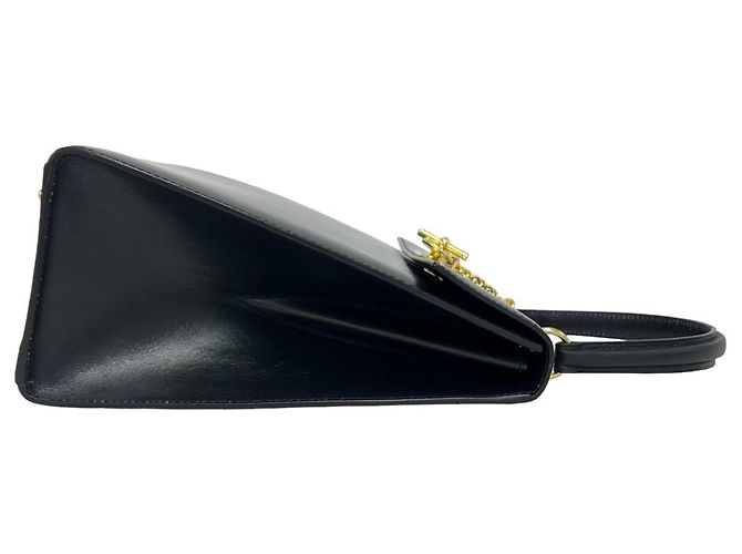Céline Celine Vintage Logo Ring Hardware Calf Leather Handbag Black - view 6