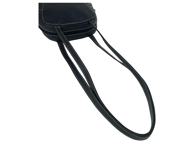 Loewe Vintage Leder-Rund-Tote-Bag mit eingraviertem Logo und Reißverschluss Marineblau - Ansicht 4