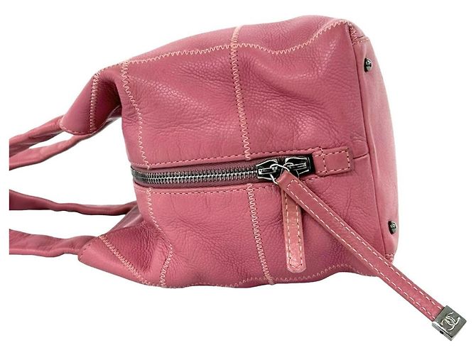 Borsa Mini Boston Chanel in vitello granulato rosa - vista 5