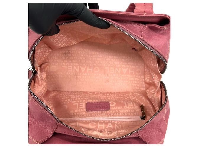 Borsa Mini Boston Chanel in vitello granulato rosa - vista 9
