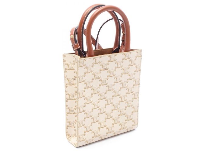 Céline Borsa Celine Mini Vertical Cabas Triomphe Marrone Bianco - vista 2