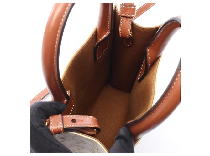 Céline Borsa Celine Mini Vertical Cabas Triomphe Marrone Bianco - vista 3