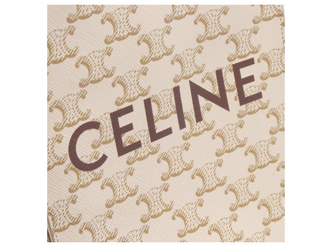 Céline Borsa Celine Mini Vertical Cabas Triomphe Marrone Bianco - vista 4