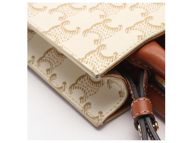 Céline Borsa Celine Mini Vertical Cabas Triomphe Marrone Bianco - vista 7