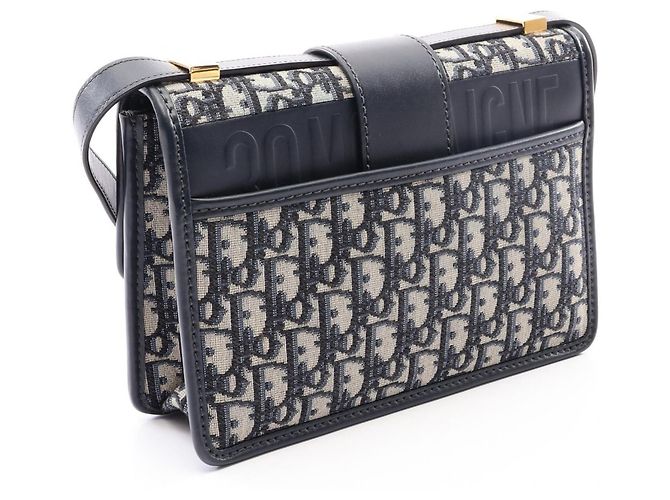 Borsa a tracolla Christian Dior 30 Montaigne in jacquard Oblique Beige Blu navy - vista 2