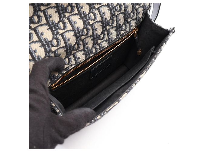 Borsa a tracolla Christian Dior 30 Montaigne in jacquard Oblique Beige Blu navy - vista 3