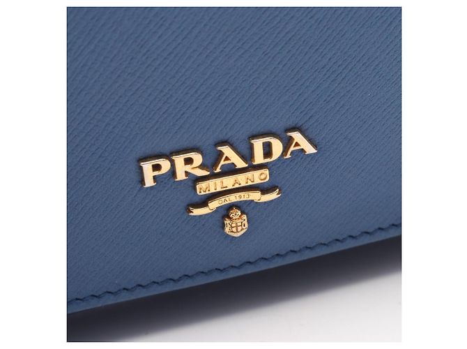 Prada Saffiano Metal Bi-fold Long Wallet Blau - Ansicht 11