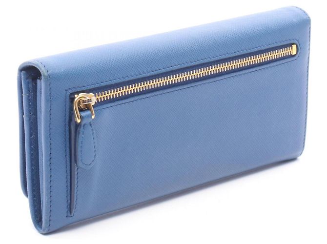 Prada Saffiano Metal Bi-fold Long Wallet Blau - Ansicht 2