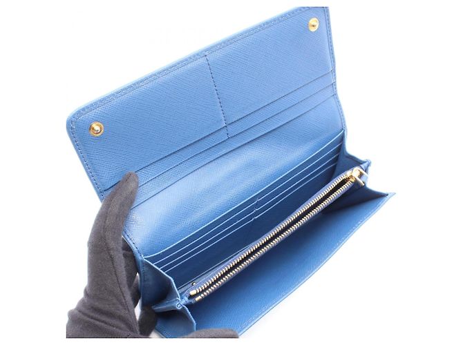 Prada Saffiano Metal Bi-fold Long Wallet Blau - Ansicht 3
