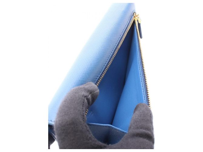 Prada Saffiano Metal Bi-fold Long Wallet Blau - Ansicht 4