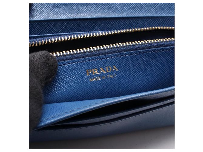 Prada Saffiano Metal Bi-fold Long Wallet Blau - Ansicht 5