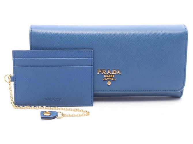 Prada Saffiano Metal Bi-fold Long Wallet Blau - Ansicht 6
