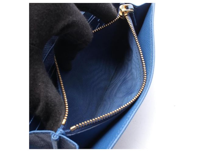 Prada Saffiano Metal Bi-fold Long Wallet Blau - Ansicht 7
