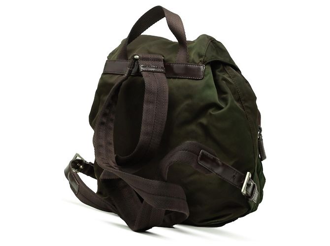 Prada Triangle Logo Plate Vera Backpack Khaki - view 2