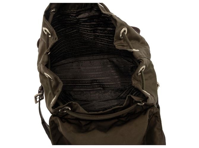 Prada Triangle Logo Plate Vera Backpack Khaki - view 4