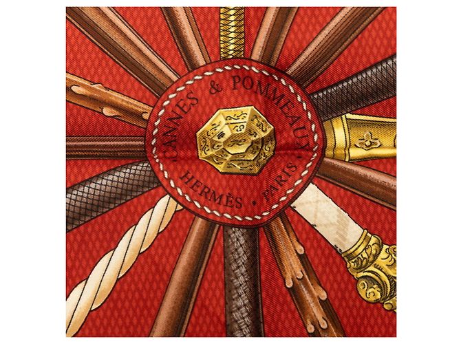 Hermès Foulard Hermes Carre 90 Cannes et Pommeaux Nero Rosso - vista 3
