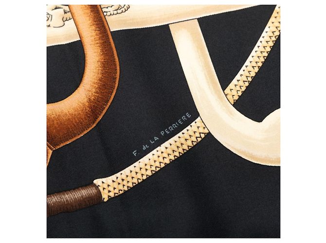 Hermès Foulard Hermes Carre 90 Cannes et Pommeaux Nero Rosso - vista 6