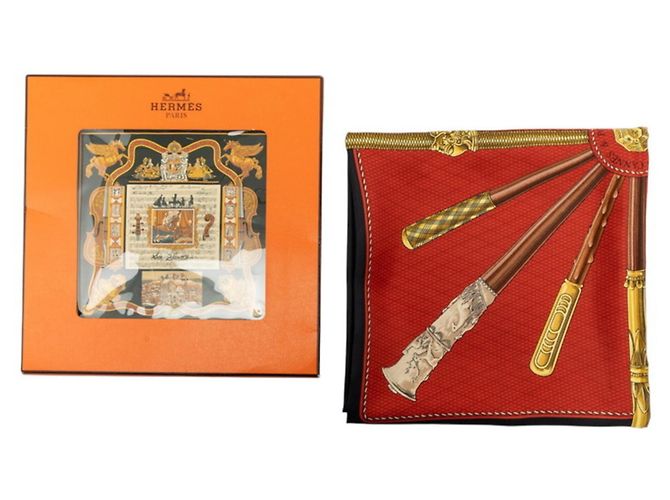 Hermès Foulard Hermes Carre 90 Cannes et Pommeaux Nero Rosso - vista 9
