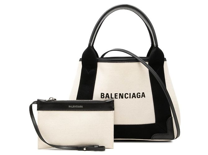 Borsa Balenciaga Cabas XS Navy Nero Bianco - vista 7