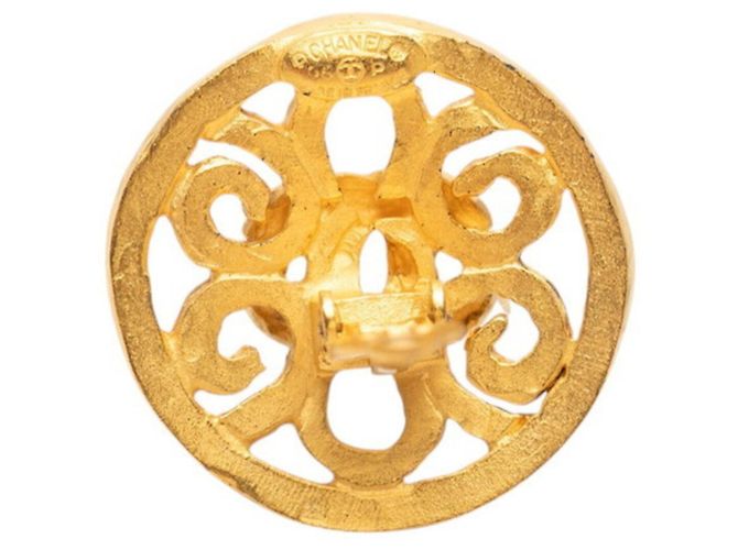 Chanel Coco Mark Runde Vintage Clip-Ohrringe Golden - Ansicht 3