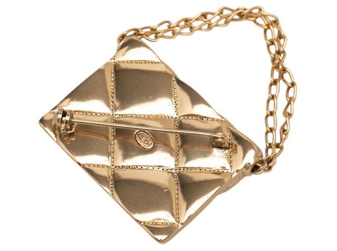 Chanel Coco Mark Matelassé Tasche mit Motif-Brosche Golden - Ansicht 2