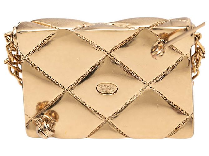 Chanel Coco Mark Matelassé Tasche mit Motif-Brosche Golden - Ansicht 3