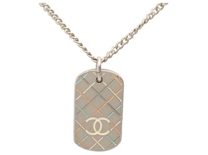 Chanel Coco Mark Dog Tag Kettenhalskette Silber Mehrfarben - Ansicht 2