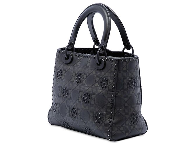 Autre Marque Dior Black Medium Ultra Matte Calfskin Cannage Studded Supple Lady Dior Nero - vista 2
