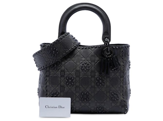 Autre Marque Dior Black Medium Ultra Matte Calfskin Cannage Studded Supple Lady Dior Nero - vista 7