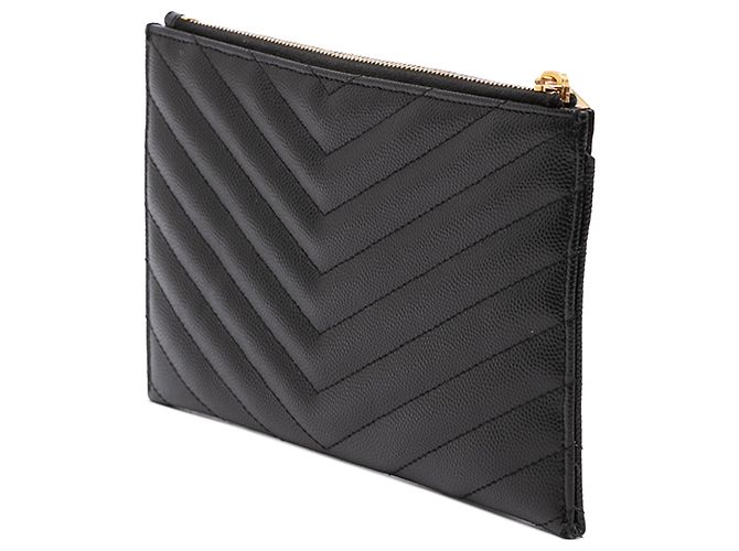 Autre Marque Saint Laurent Black Chevron Grain De Poudre Monogram Bill Pouch Nero - vista 2
