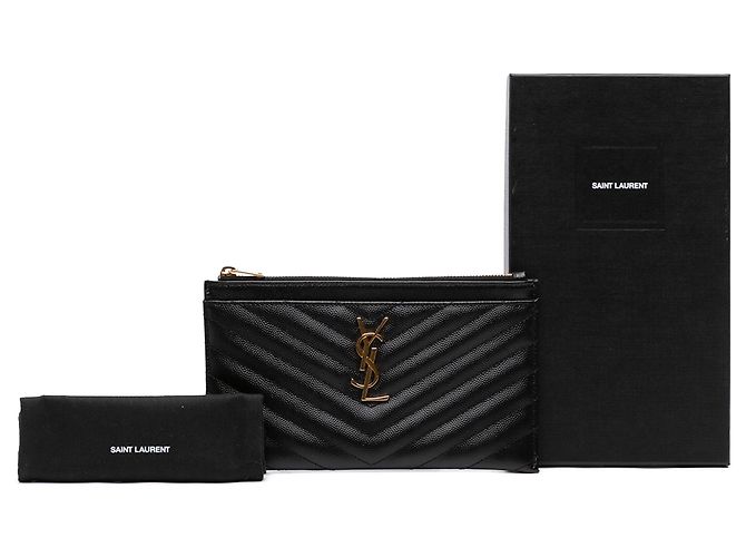 Autre Marque Saint Laurent Black Chevron Grain De Poudre Monogram Bill Pouch Nero - vista 7