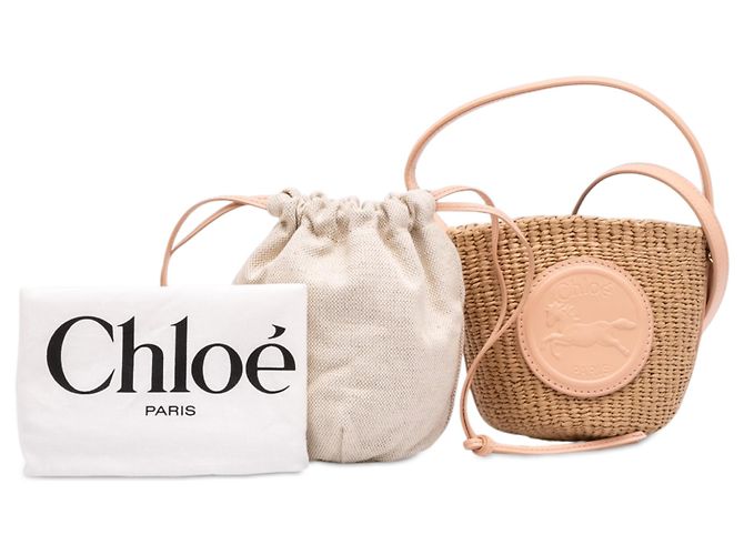 Sac Panier Chloé Beige Mifuko Mini en Raphia avec Médaille Cheval - vue 7