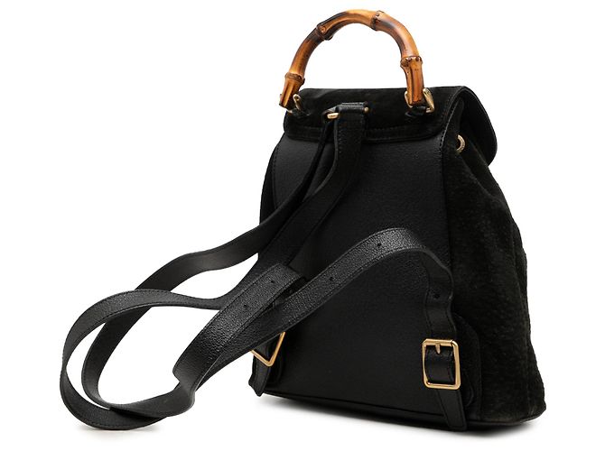 Gucci Black Suede Bamboo Drawstring Backpack - view 2