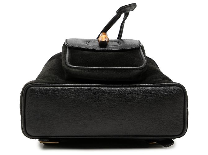 Gucci Black Suede Bamboo Drawstring Backpack - view 3