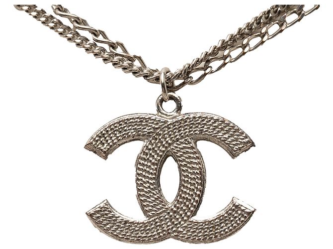 Collana con pendente Chanel Silver CC in ottone a doppia catena Argento - vista 3