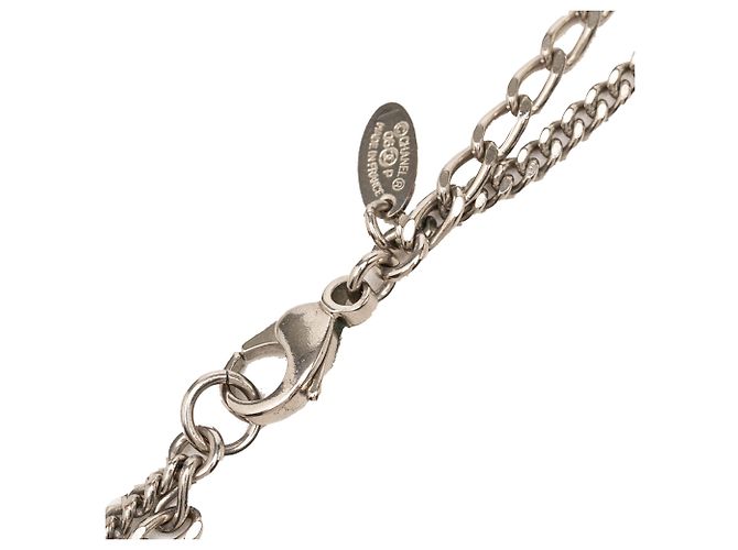 Collana con pendente Chanel Silver CC in ottone a doppia catena Argento - vista 4