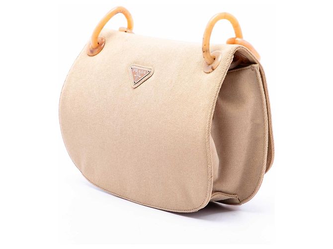 Prada Schultertasche aus beigem Canvas mit Resinkette - Ansicht 2