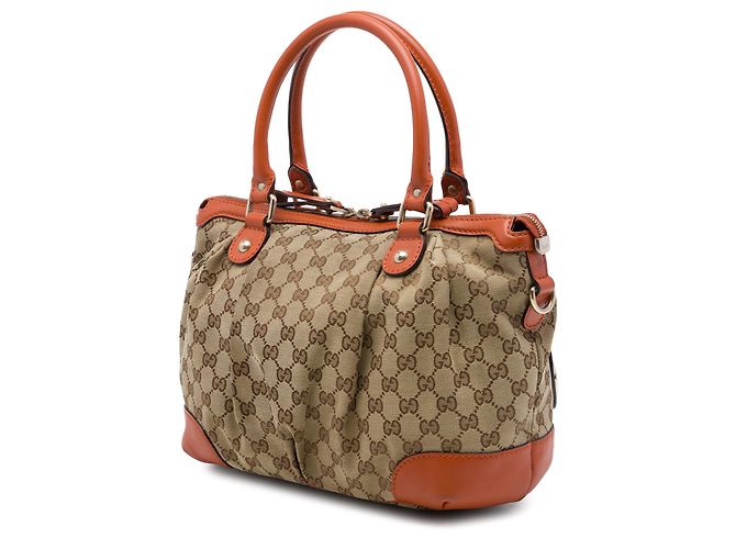 Borsa Satchel Gucci Sukey in tela GG beige - vista 2