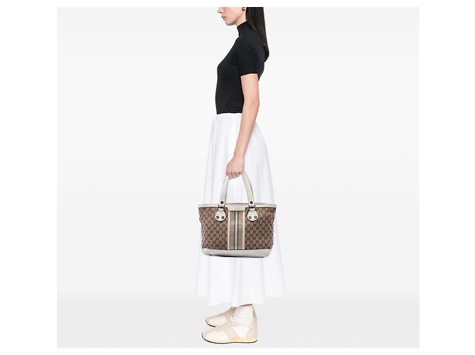 Borsa Tote Gucci Beige Small GG Canvas Web Libeccio Sunset - vista 6