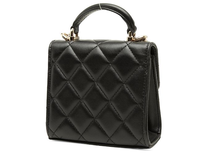 Chanel Schwarze CC gesteppte Lammleder Top Handle Flap Clutch mit Kette - Ansicht 2