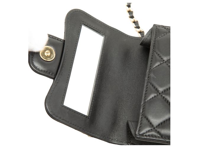 Chanel Schwarze CC gesteppte Lammleder Top Handle Flap Clutch mit Kette - Ansicht 6