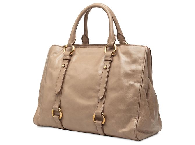 Borsa Satchel Miu Miu Beige Vitello Shine - vista 2