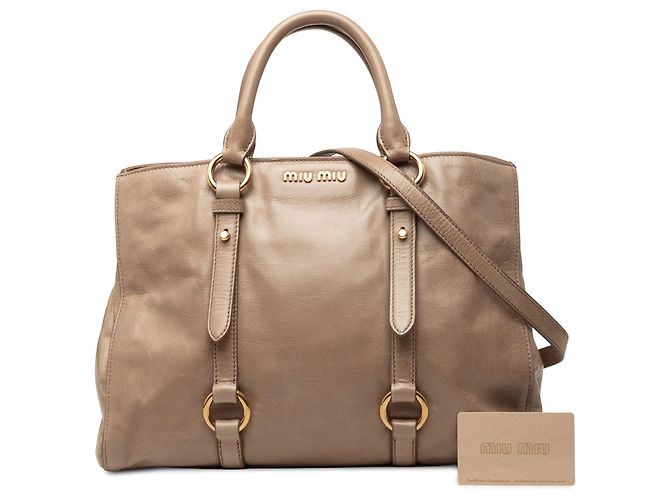 Borsa Satchel Miu Miu Beige Vitello Shine - vista 7