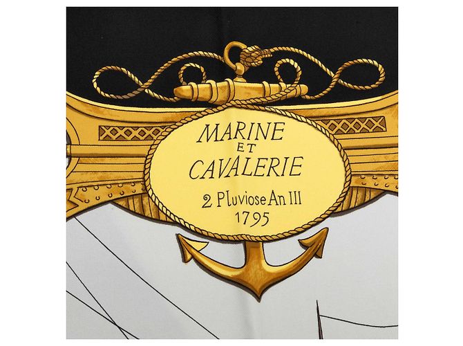 Pañuelo de seda Hermès Black Marine et Cavalerie 90 Negro - vista 6