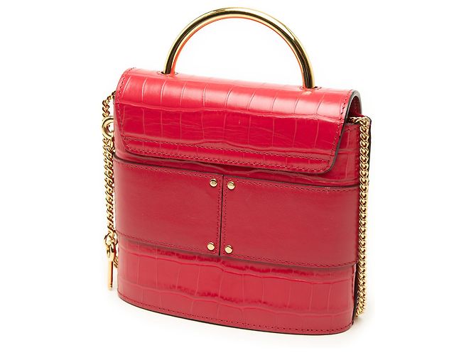 Bolsa Satchel Aby Lock Chloé em couro com relevo de crocodilo vermelho - vista 2