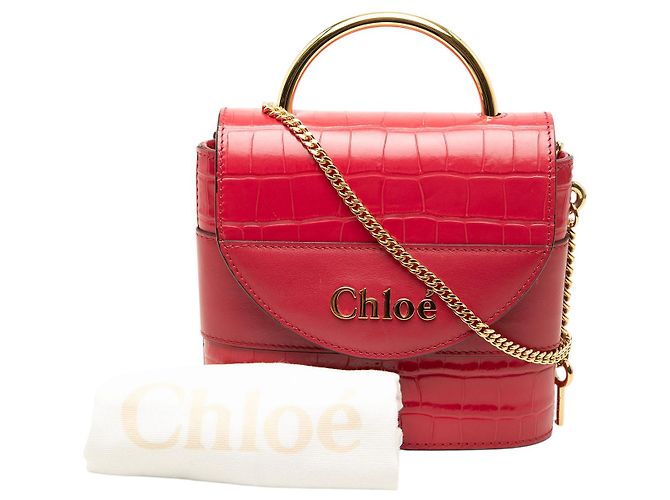 Bolsa Satchel Aby Lock Chloé em couro com relevo de crocodilo vermelho - vista 7